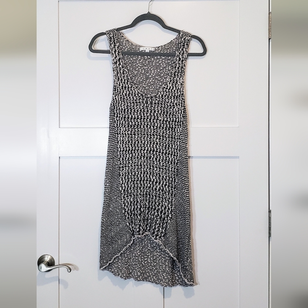 Cabi Tank Sweater Tunic Size Large Black & White Tape Yarn Marled Knit Sleevless